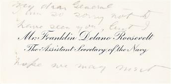 ROOSEVELT, FRANKLIN D. Autograph Note Signed, as Assistant Secretary of the Navy, in pencil, on his printed visiting card: